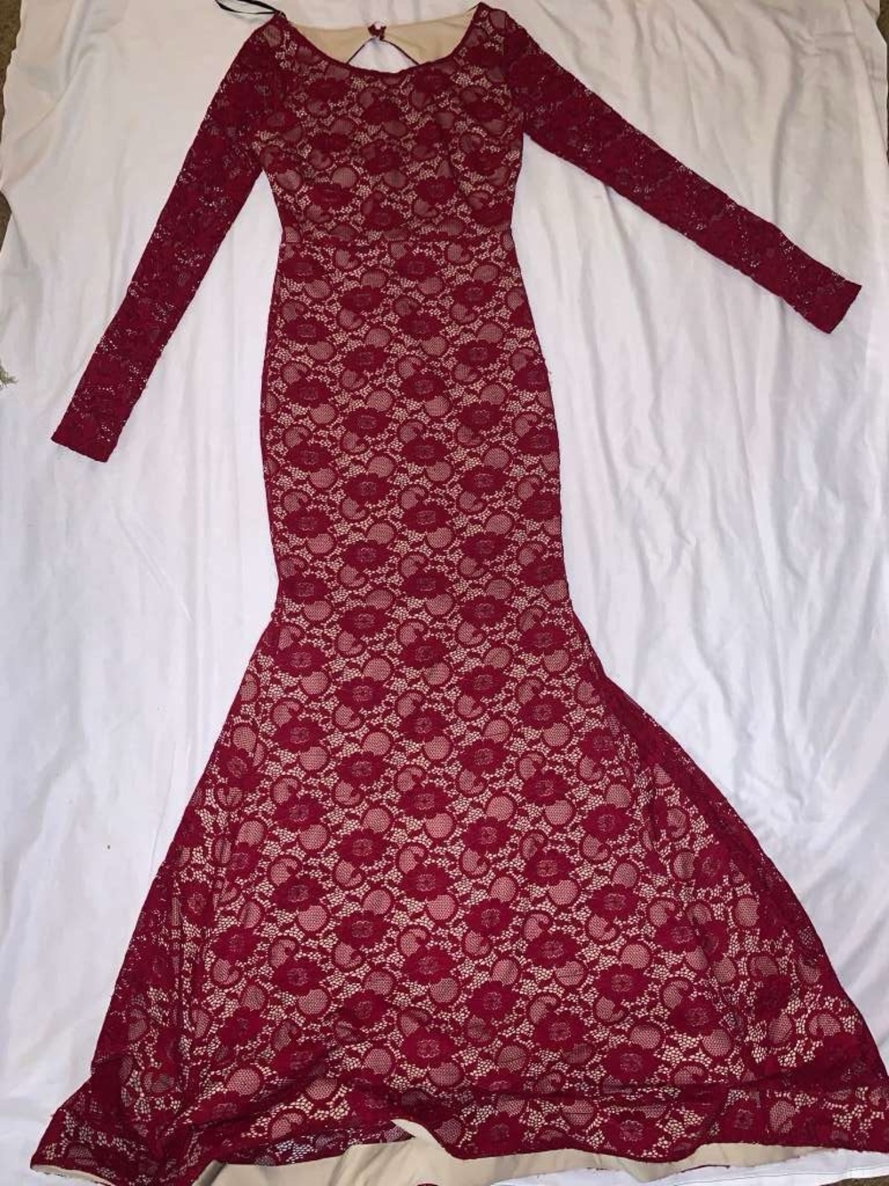 Windsor Burgundy Lace Long Sleeve Mermaid Gown